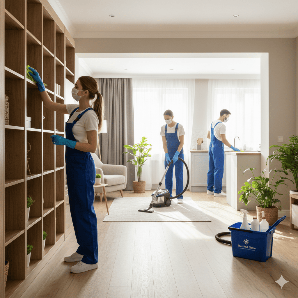 Cleaner working in kitchen